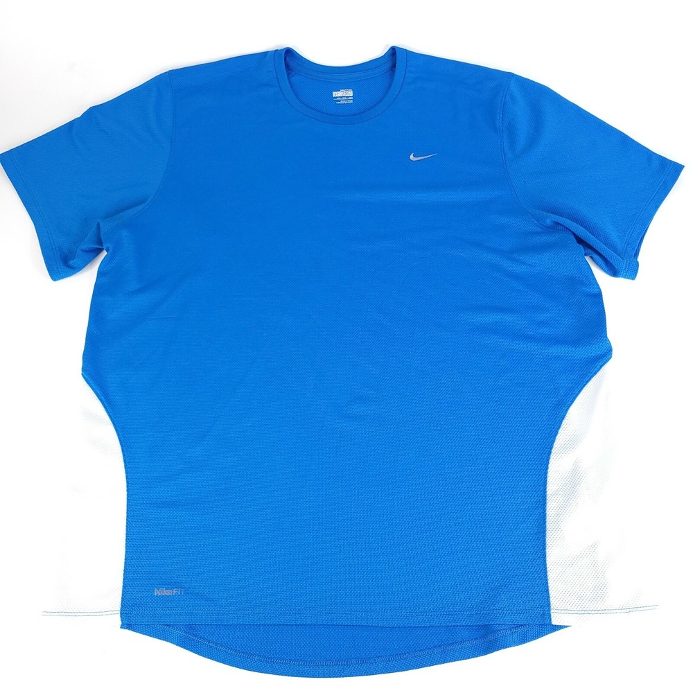 Nike Fit Dri Short Sleeve T-Shirt Mens XXL Blue White Polyester Knit Embroidered